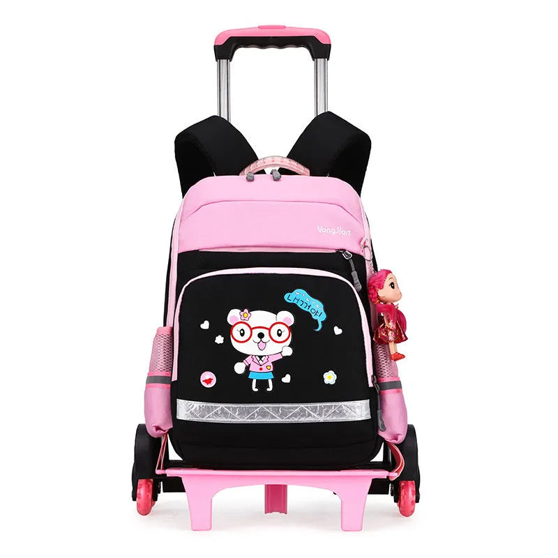 Red and black Korean detachable trolley bag for elementary school students with wheels.