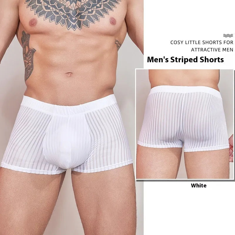 Men's striped thin underwear in black, white, and dark grey colours