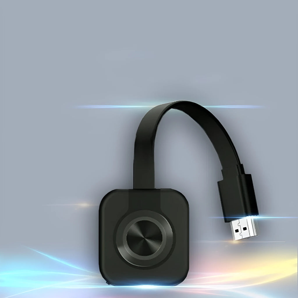 Wireless HDMI transmitter for mobile screen mirroring measuring 4.6 x 4.3 x 0.6 cm