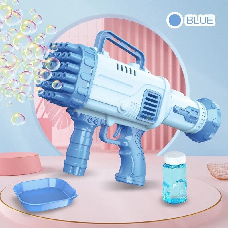 Electric 32-hole bazooka bubble machine gun in cherry pink or sky blue for children's play
