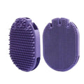 Purple pet grooming brush with dual-sided design and ergonomic handle for dog and cat bathing