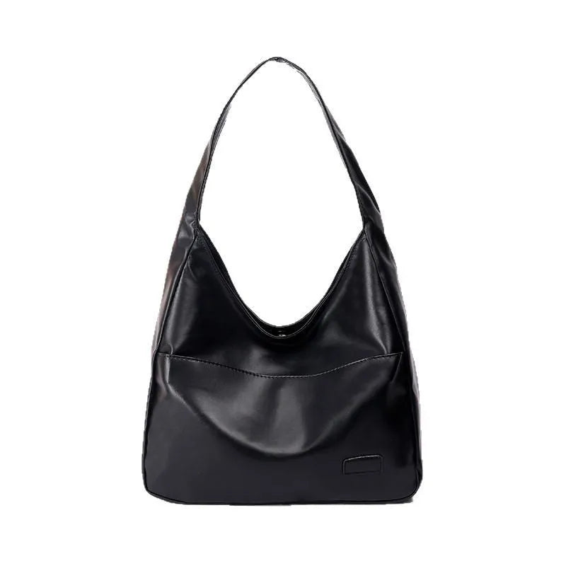 Women's soft square PU shoulder bag in retro style with open pocket and single strap.