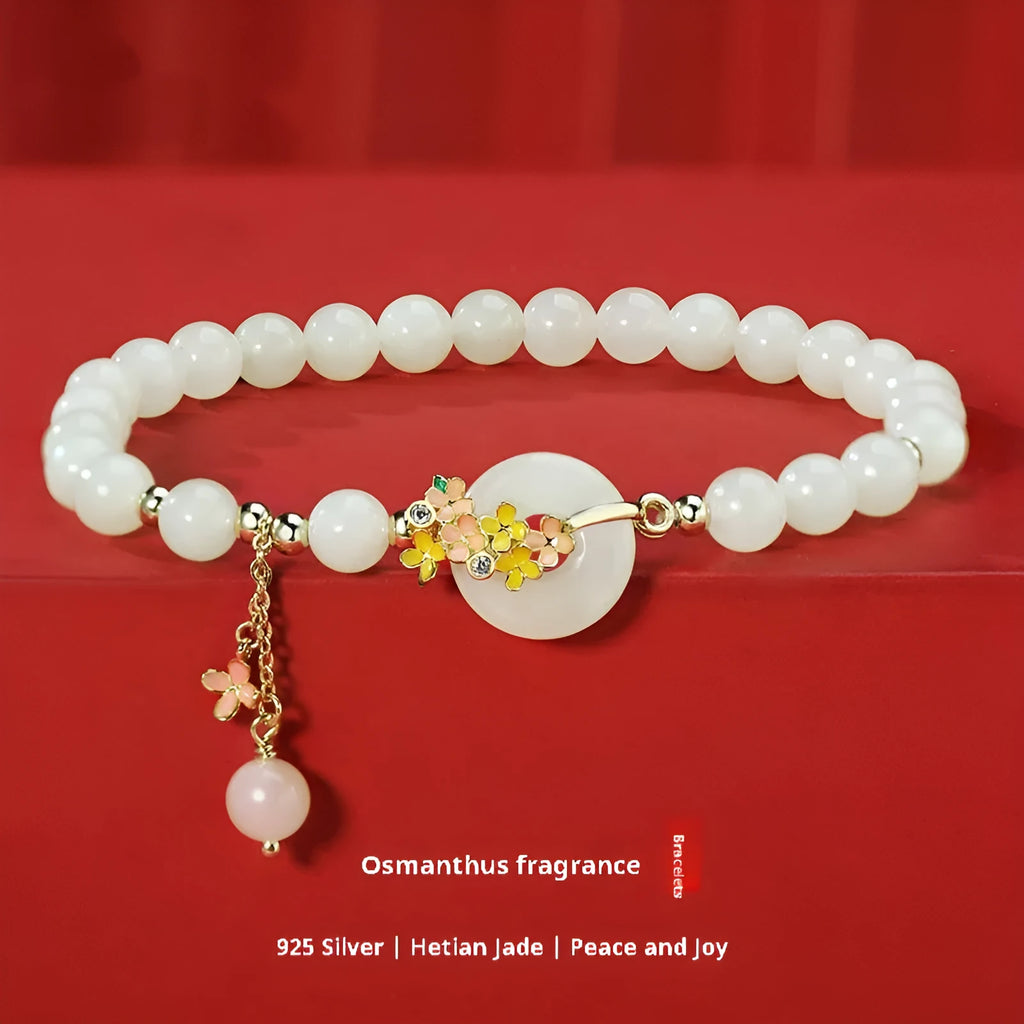 Osmanthus Peace Buckle S925 sterling silver jade bracelet with inlaid gemstone