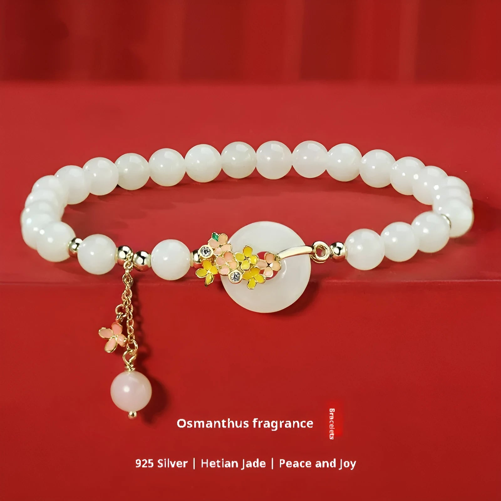 Osmanthus Peace Buckle S925 sterling silver jade bracelet with inlaid gemstone