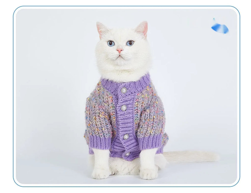 Purple dog cardigan sweater for small dogs in XL and XXL sizes with front opening