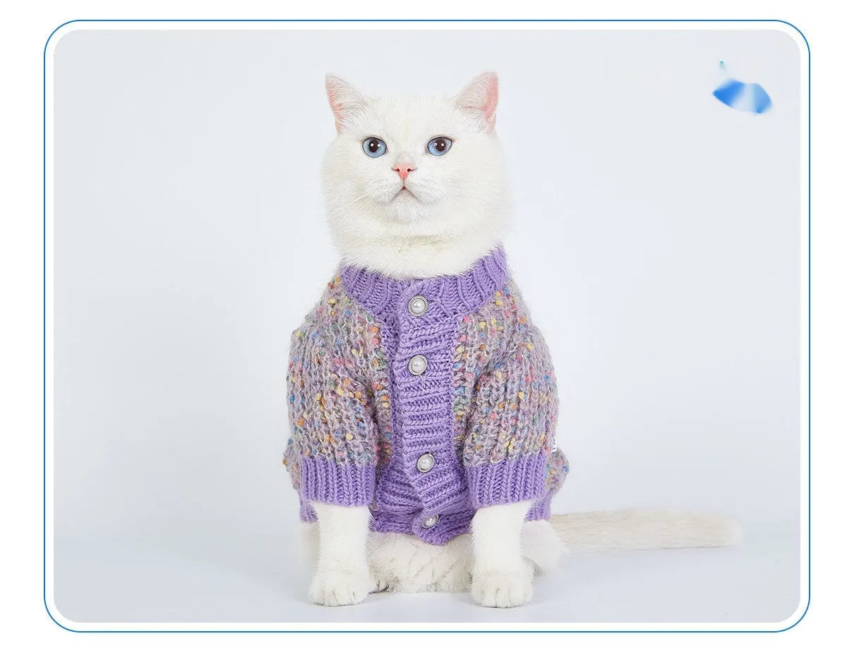 Purple dog cardigan sweater for small dogs in XL and XXL sizes with front opening