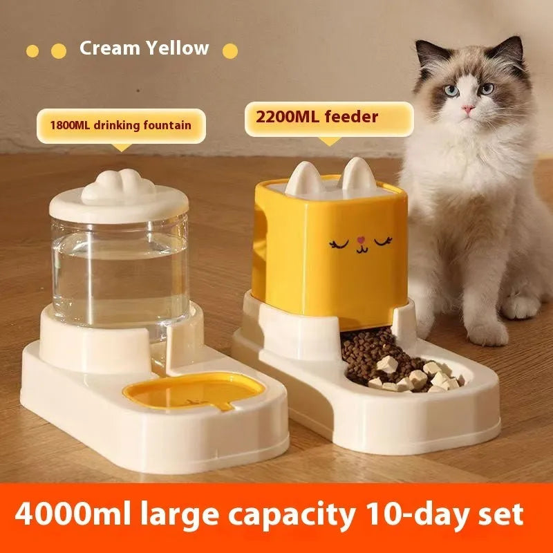 4000ML automatic pet feeder and water dispenser in PP with cream yellow tractor design