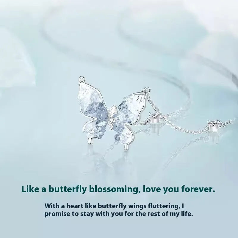 S925 silver Bingyu butterfly pendant necklace on an adjustable O-ring chain.
