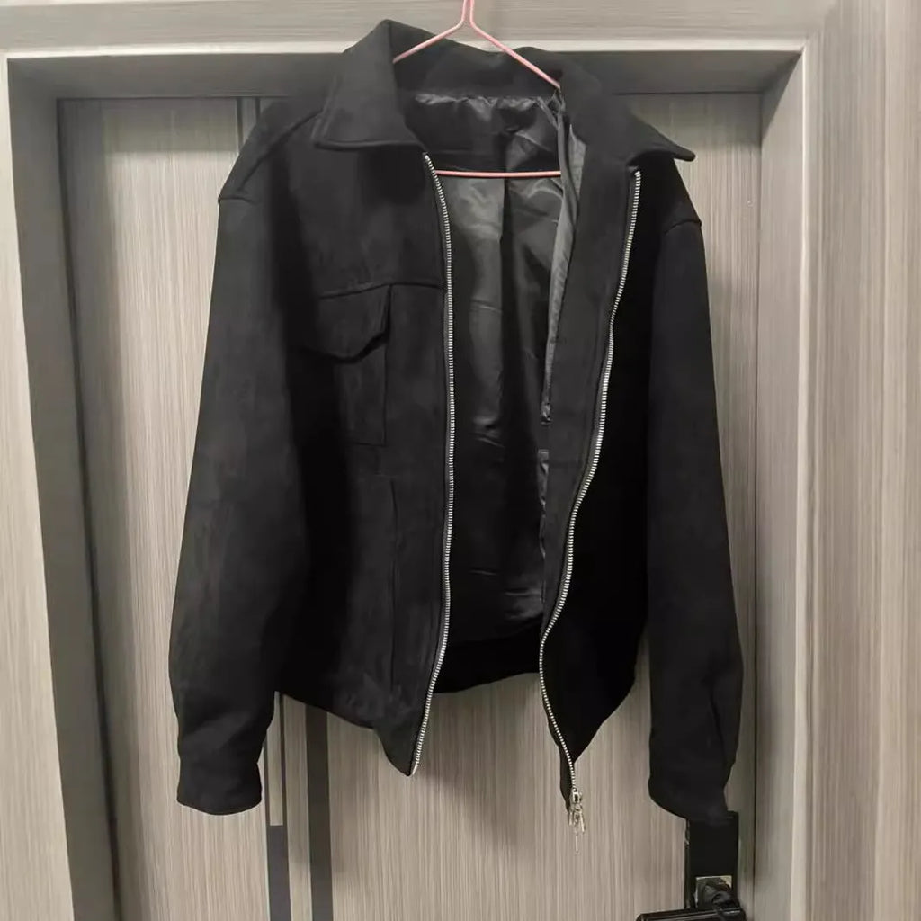 Men's thick zipper jacket with large pockets in slim fit design