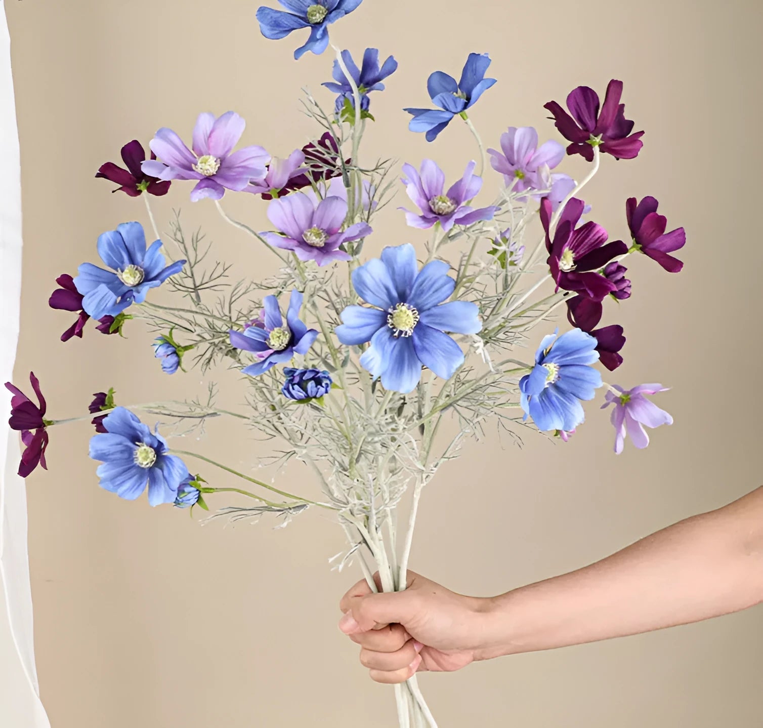 Small Persian chrysanthemum fake bouquet in Autumn Champagne colour used as photography prop