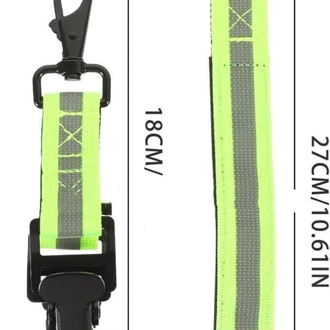 Fluorescent green metal buckle single clip for fireman gloves with reflective nylon lining.