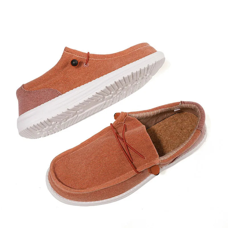 Men's casual canvas shoes with mosaic pattern on green upper and rubber sole