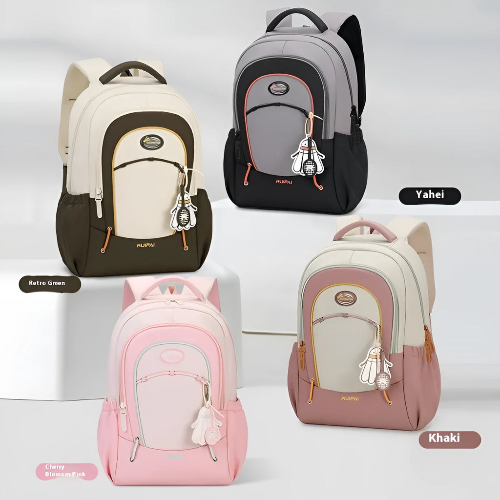 Large capacity leisure travel backpack in cherry blossom powder colour with curved shoulder straps
