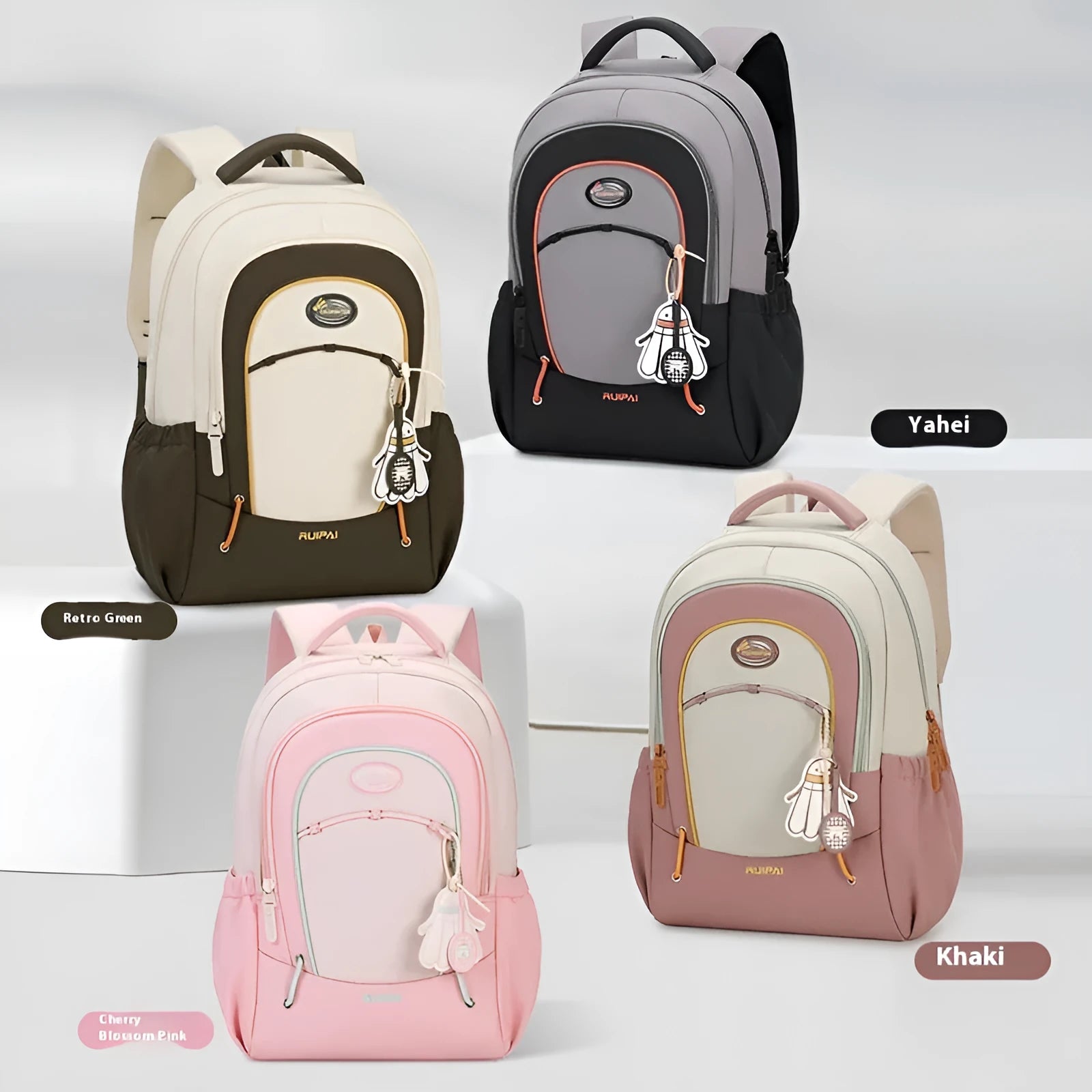 Large capacity leisure travel backpack in cherry blossom powder colour with curved shoulder straps
