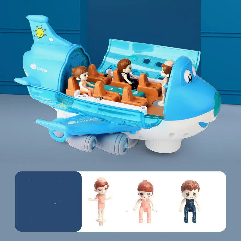 Blue plastic simulation toy airplane with 360 rotation music lights somatosensory remote for boys girls 4-6