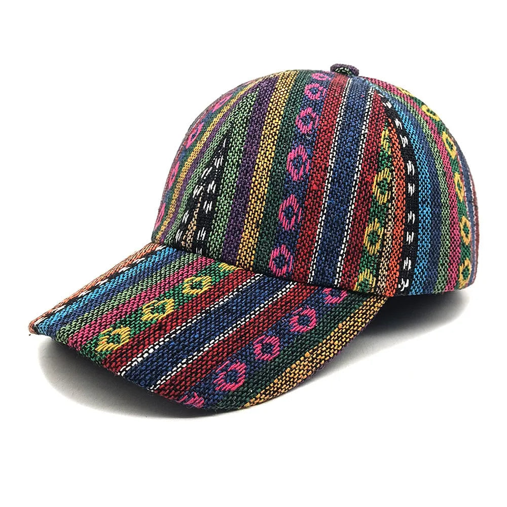 Women's bohemian baseball cap with dome crown in lightweight polyester fabric
