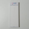 Vertical half-B5 notepad with English words, shown in pink, purple, and blue cover colour options.