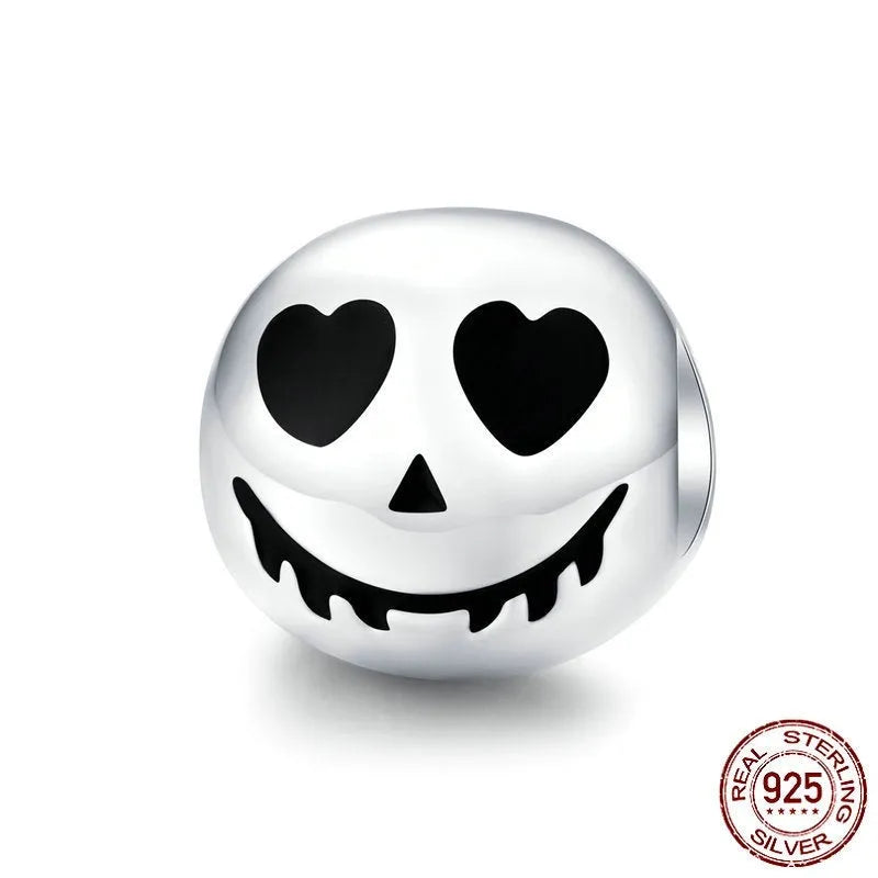 Halloween S925 silver bead grimace doll ghost face, 1cm height and width, picture colour