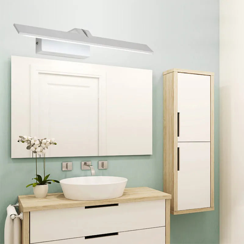White 520mm long LED bathroom light bar mounted above a mirror, showing even illumination.