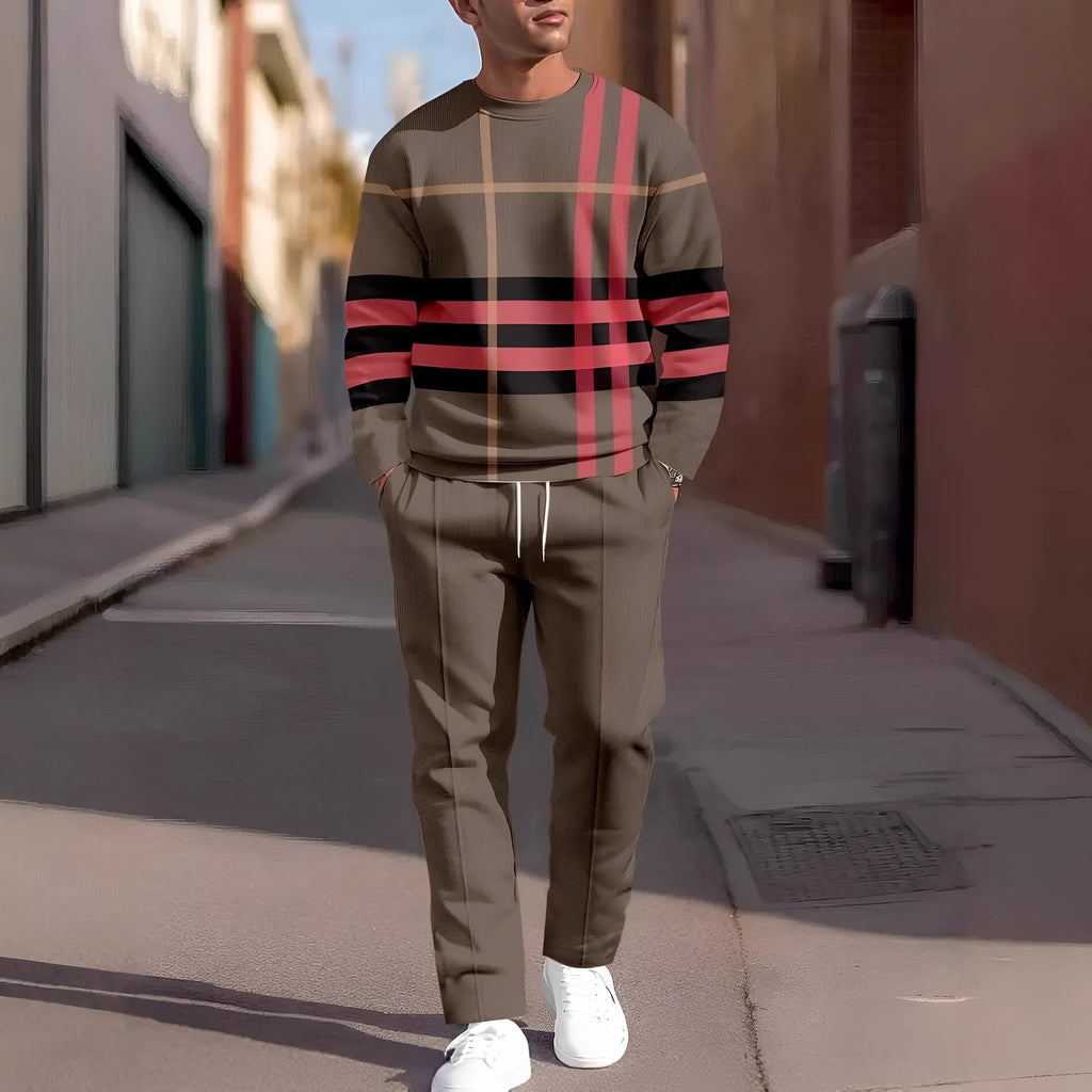 Men's 3D digital print sweatshirt and sweatpants set, long sleeve round neck top with full-length pants, polyester, S-6XL