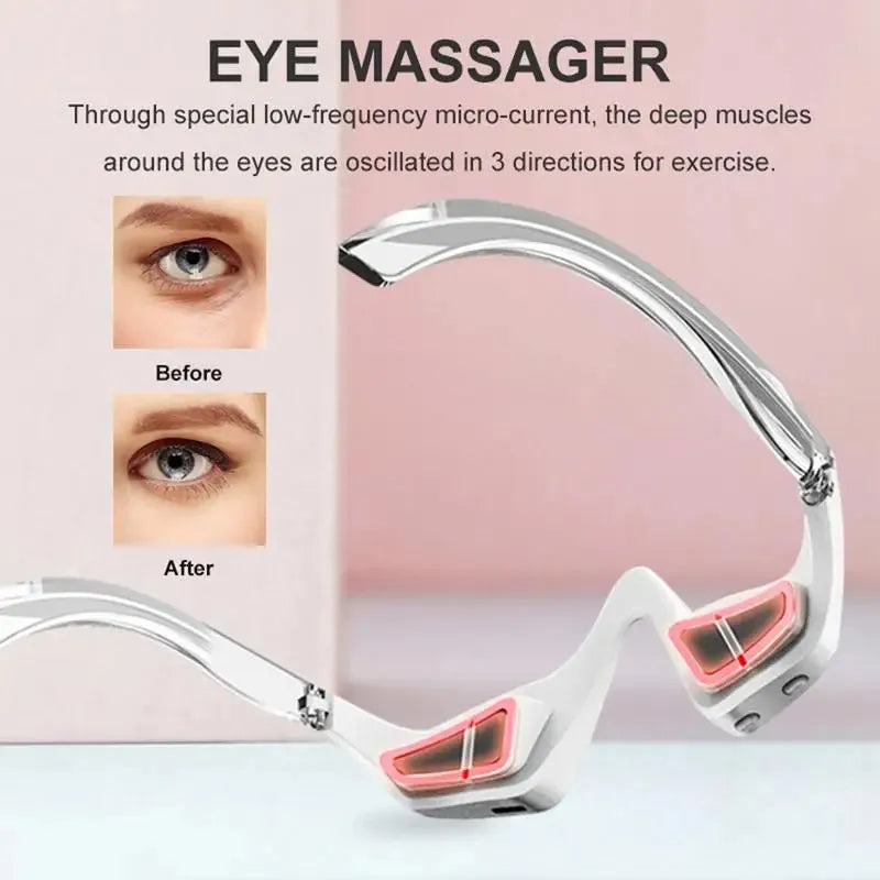 3D eye beauty instrument micro-current pulse massager in pink or white with glasses-like design