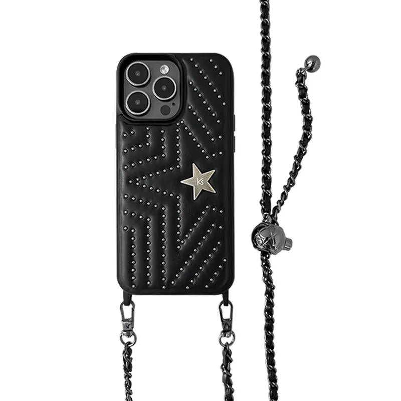 Rivet Crossbody High Sense Phone Case Anti-Fall Leather Protective Cover for iPhone 15 15 Plus 15 Pro 15 Pro Max 14 Pro Max 14 Pro 14 Plus 14 13 Pro Max 13 Pro 13 12 Pro Max 12 Pro 12 11 11 Pro Max Black Milk Apricot