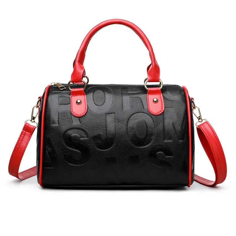 Brown cylindrical crossbody bag with three adjustable shoulder straps showing leather-like PU material texture