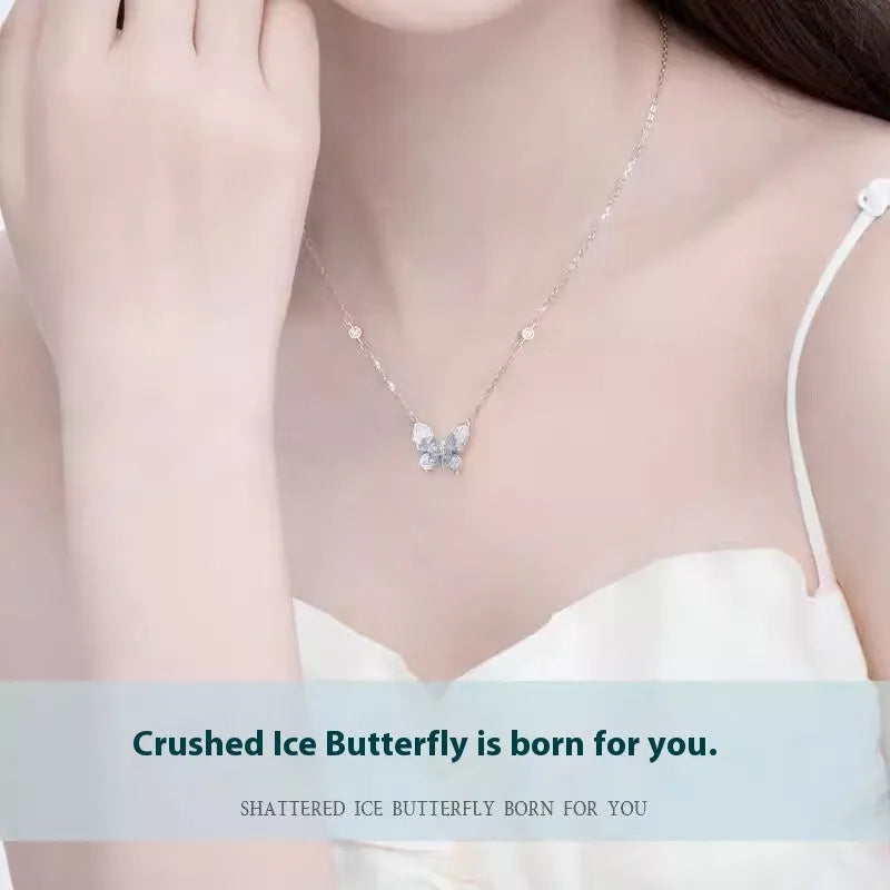S925 silver Bingyu butterfly pendant necklace on an adjustable O-ring chain.