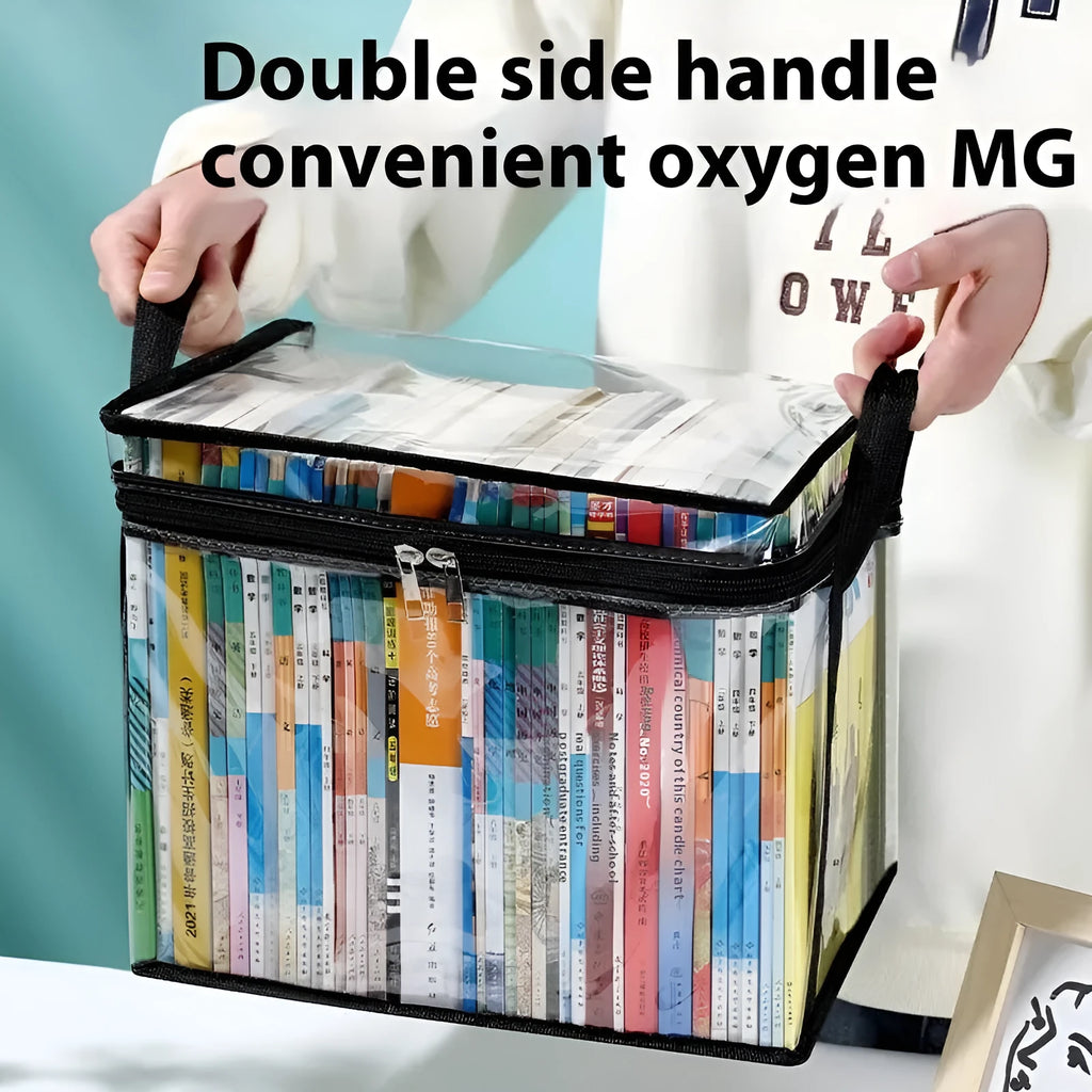 Large white foldable PVC storage bag with a transparent panel, showing a 24L capacity for magazines and stationery.