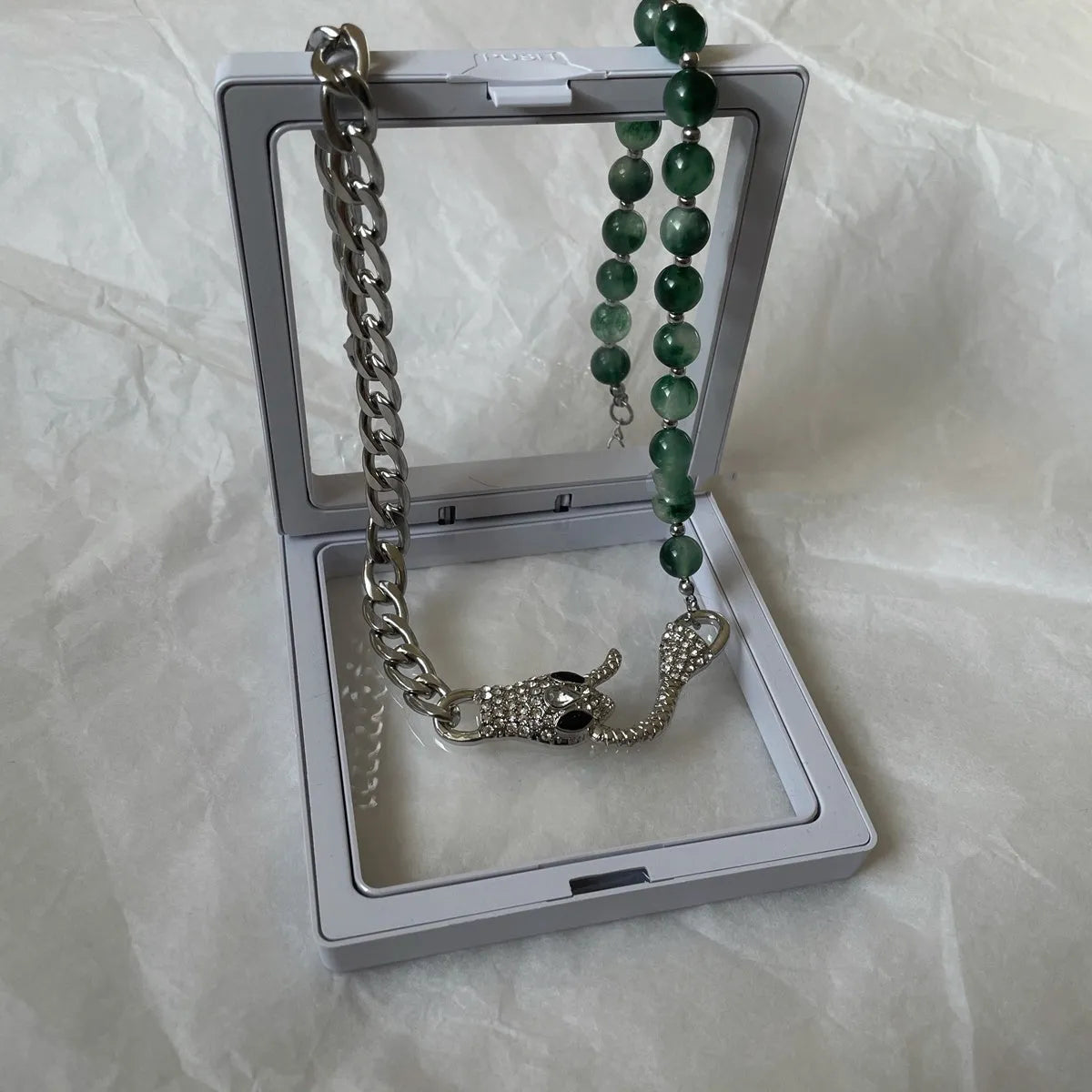 Shenlin Spirit Snake Stitching Lvzhu men's necklace in Deep Forest colour on titanium steel bone chain