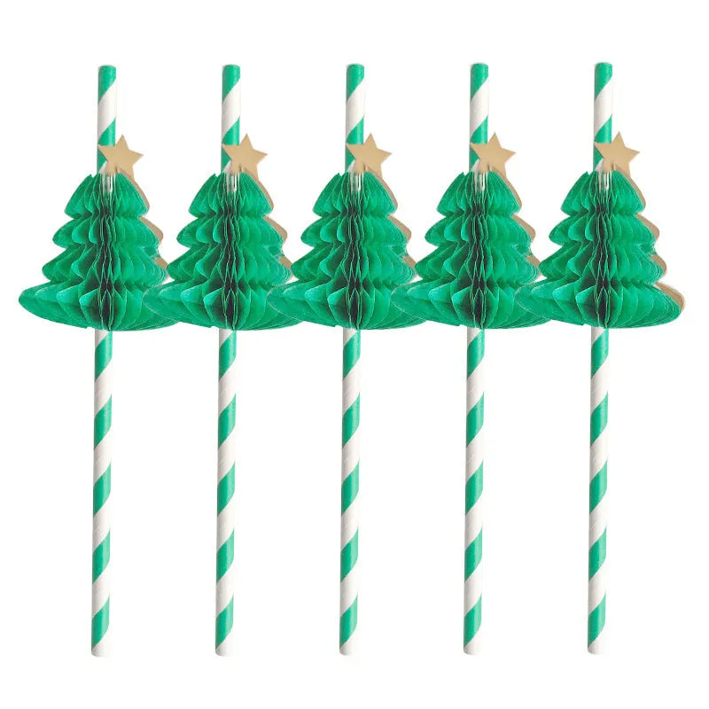 Honeycomb Christmas tree paper straws, straight pipe, 197mm, 50 pieces per pack