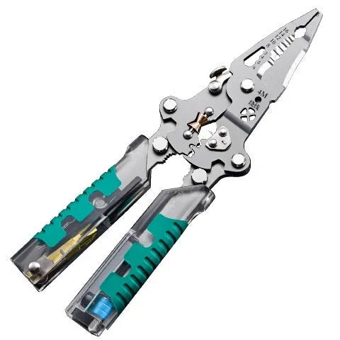 Electricians' pliers wire stripper with pointed design and rust prevention cutting edge