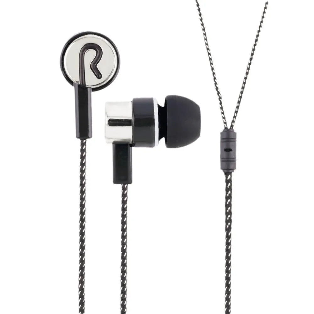 Classic braided in-ear headset with nylon cloth line and 3.5mm plug in blue, gold, red, silver gray