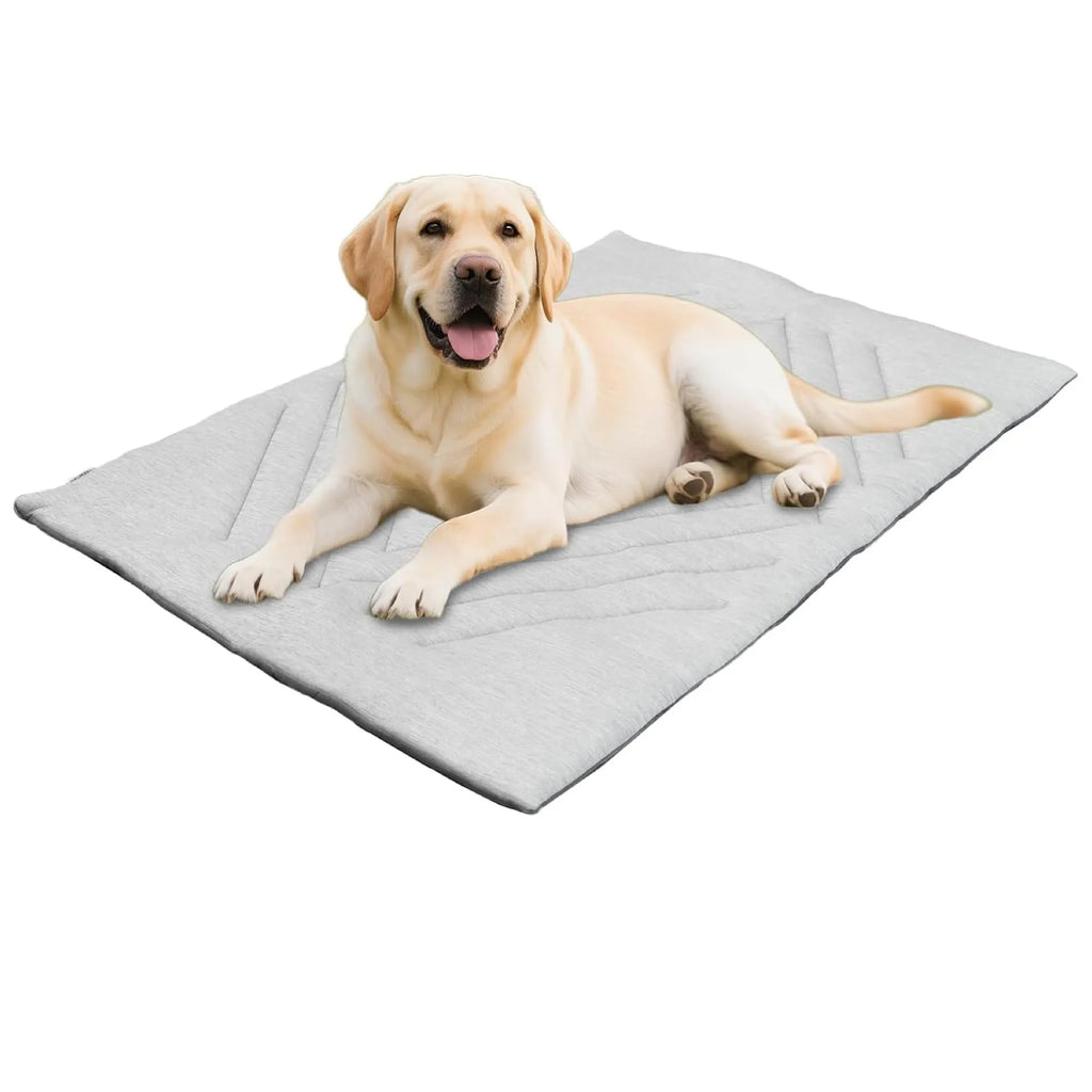 Light gray nylon pet cooling mat for dogs, machine washable, available in sizes M L XL