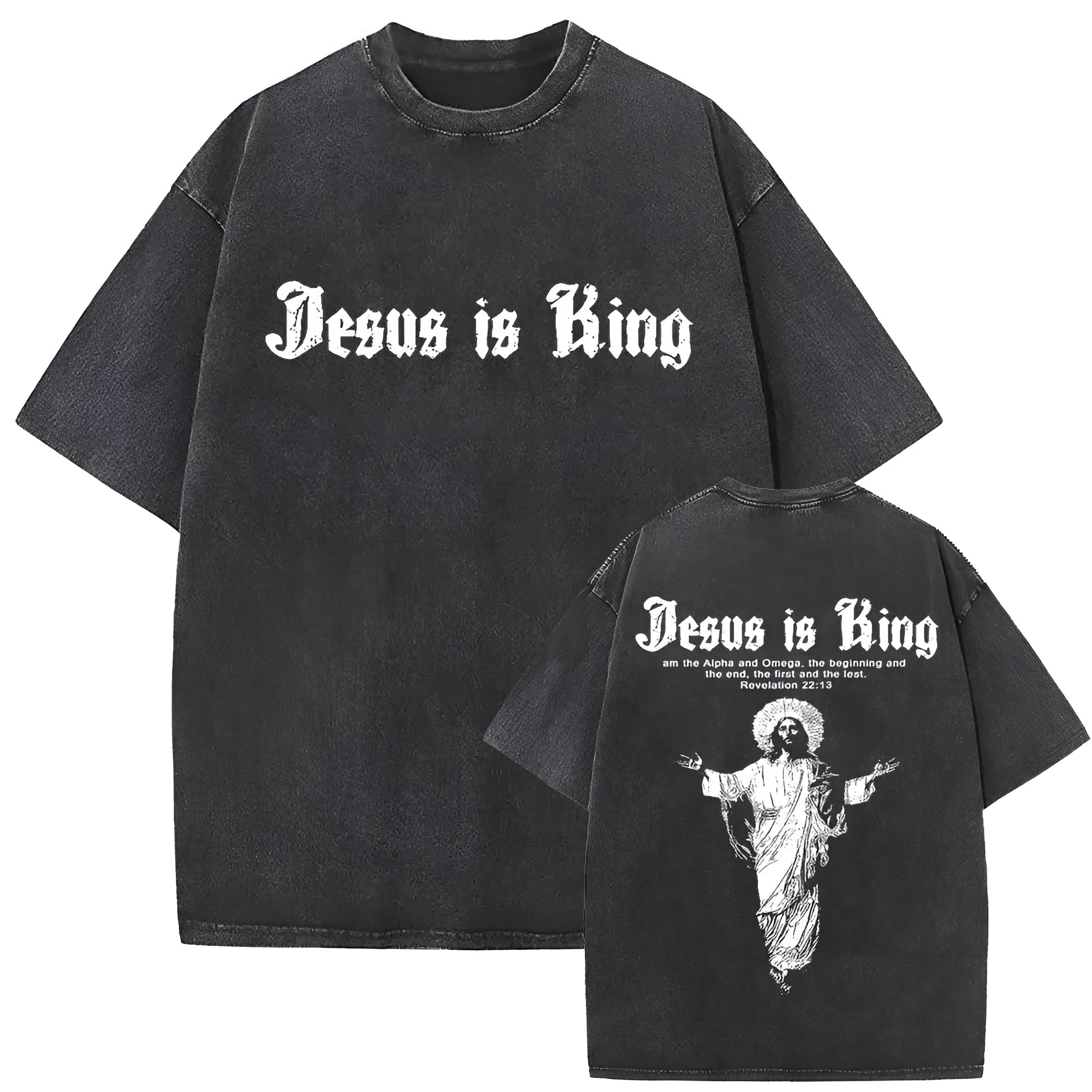 Christian vintage washed T-shirt with Jesus Forgive Them Father print, black, front view