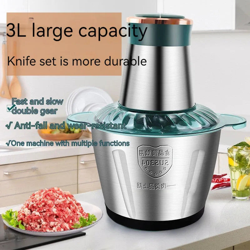 300W electric meat grinder with 2L stainless steel bowl, green and silver finish, 20.2 x 28.8cm