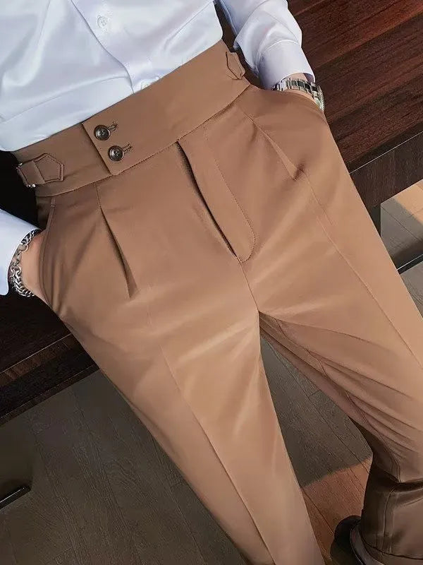 Autumn retro high waist straight casual trousers in cotton blend fabric available in four colours