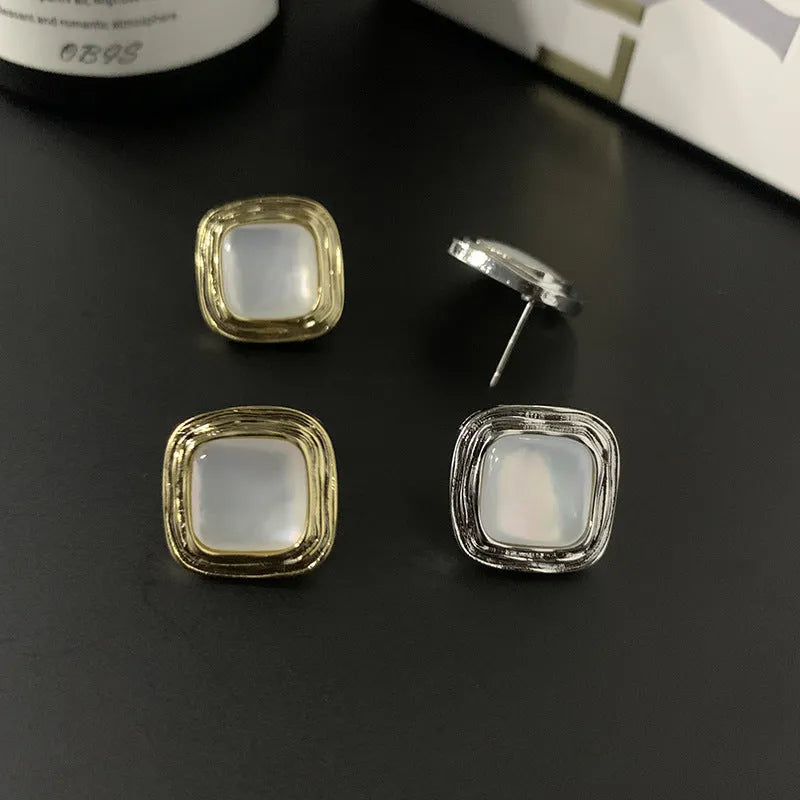Simple geometric natural shell earrings in boho style, lightweight eco-friendly design for women