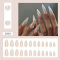 24 pieces of white press-on artificial nail tips with diamond sparkle finish in a pack