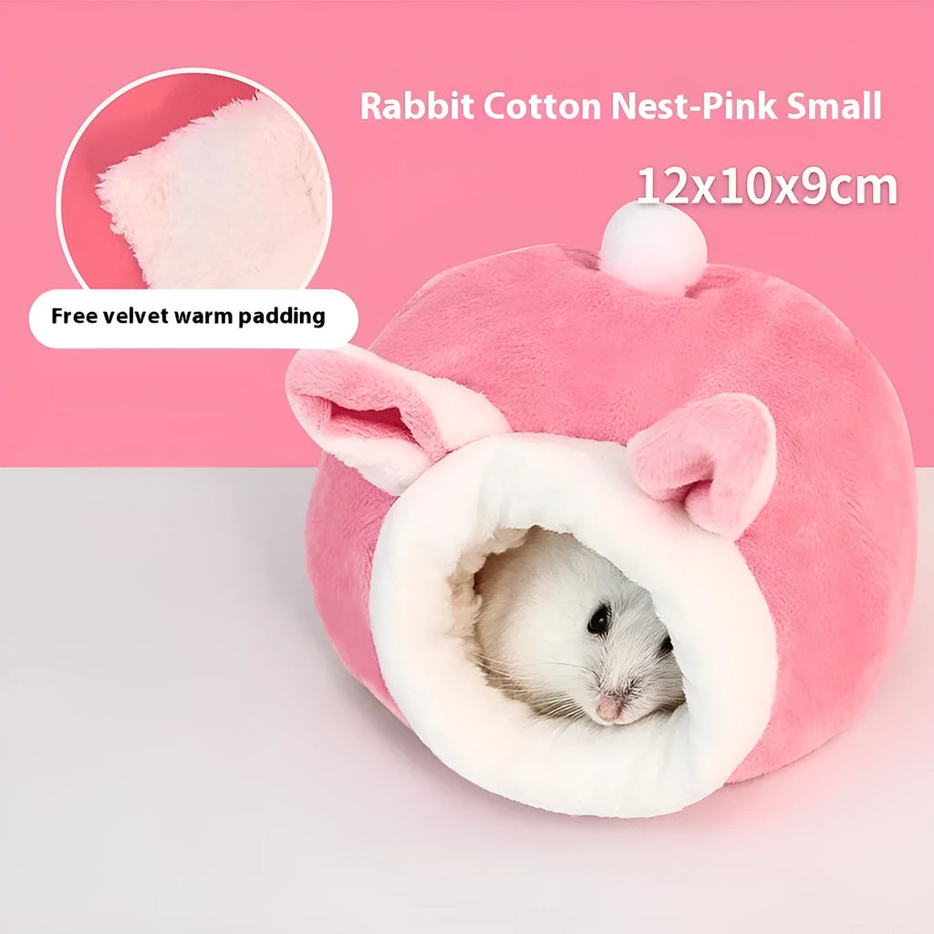 Cotton pet nest in pink rabbit design measuring 12x10x9cm for hamsters and small animals