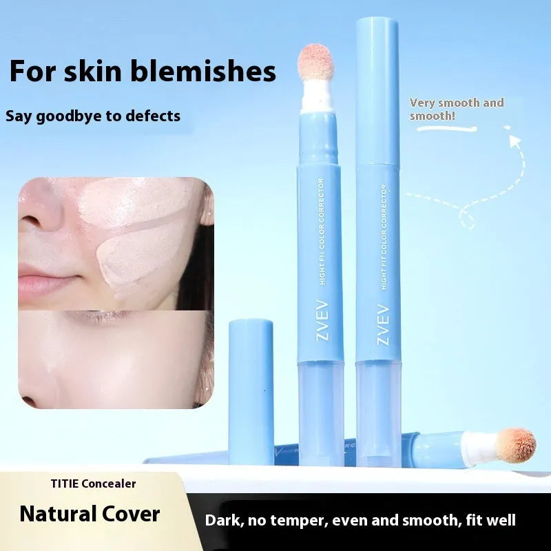 Concealer cream pen with sponge brush applicator showing three colour shade options