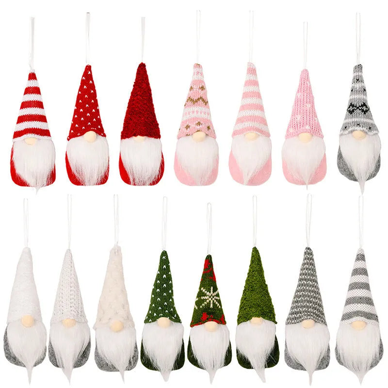 Christmas knitted small pendant decoration in red non-woven fabric with loop for hanging on tree