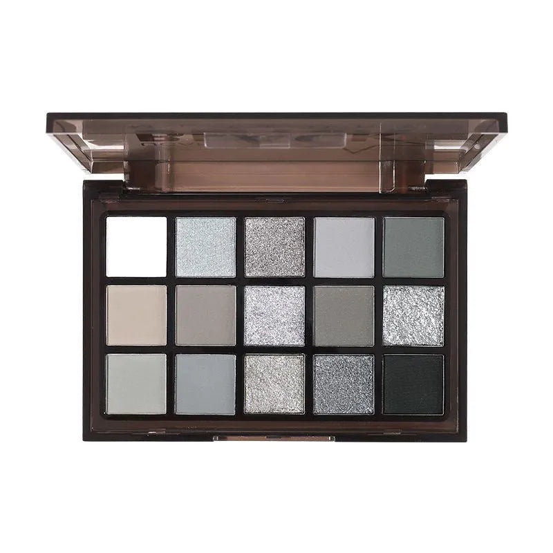 15-colour Night Elf eyeshadow palette showing matte and shimmer shades for smoky makeup.