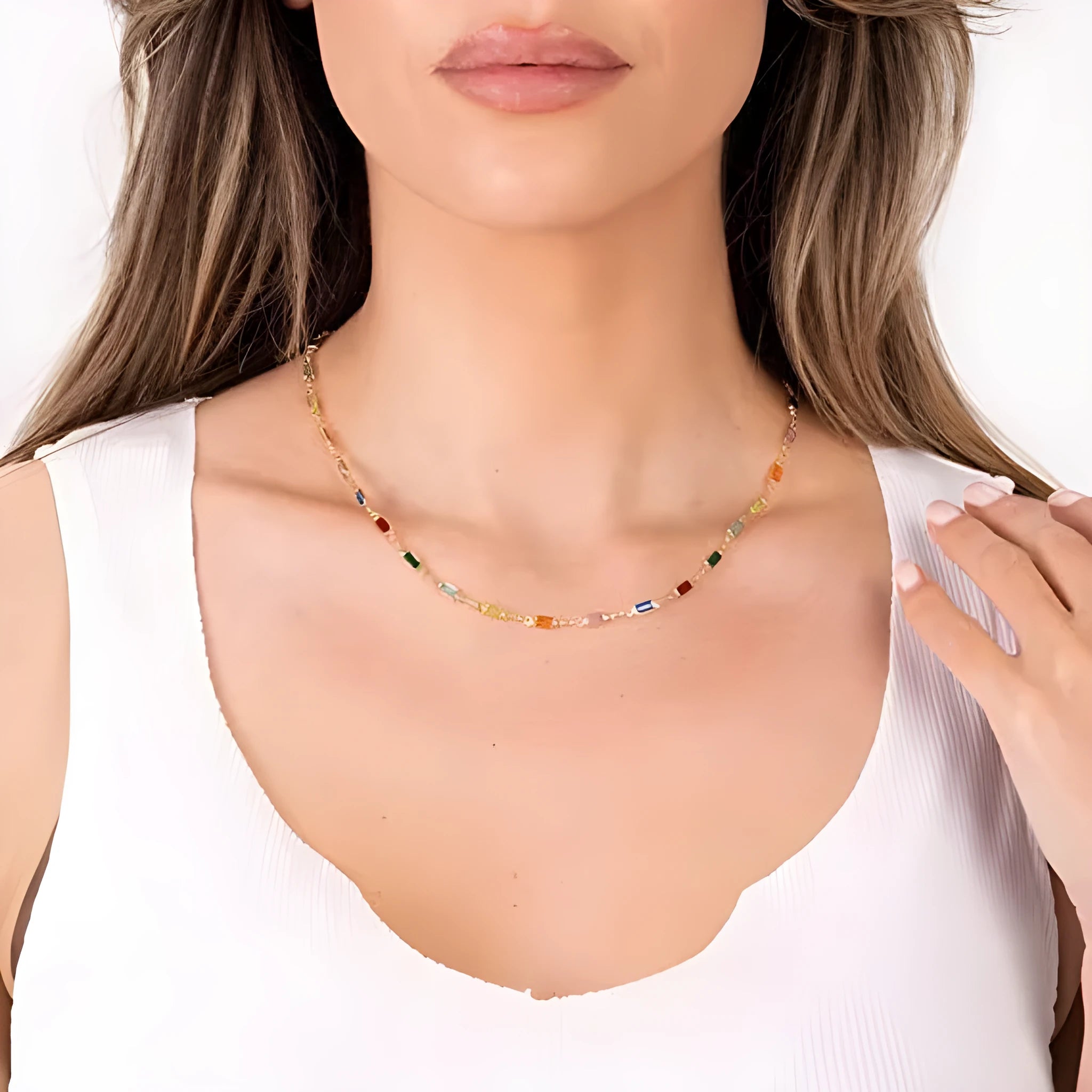 Geometric glass pendant crystal necklace with adjustable 41-50cm alloy chain