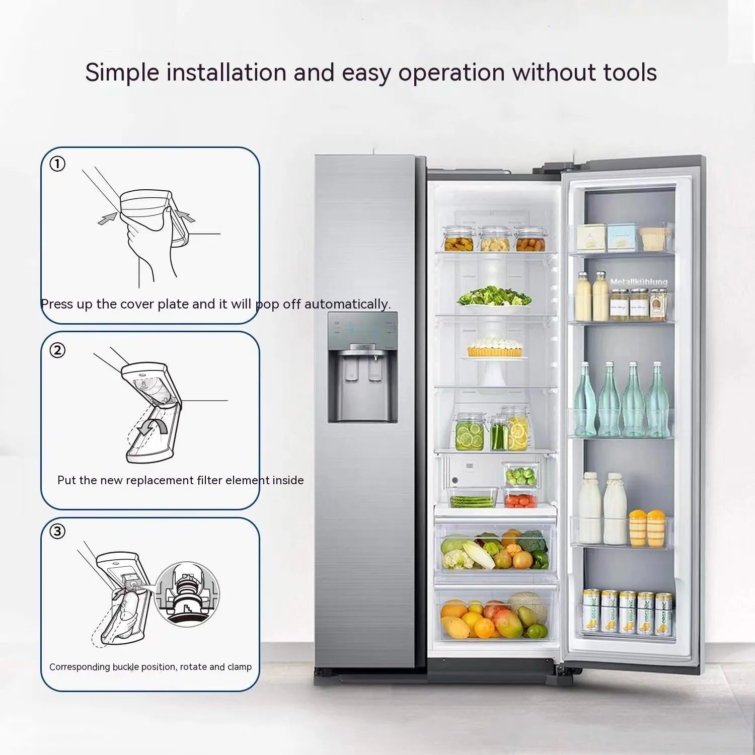 White coconut shell activated carbon refrigerator filter element measuring 230x80x70mm on a plain background