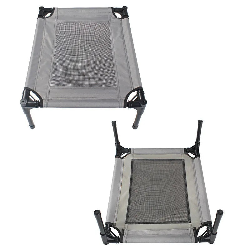 Black steel frame portable outdoor dog bed with removable Oxford cloth cover