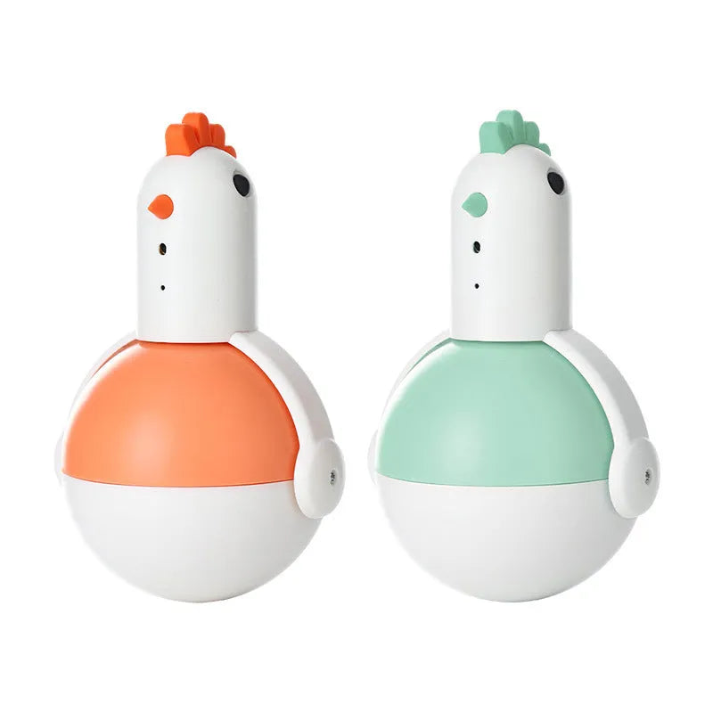 Electric chicken-shaped cat toy with infrared sensor and self-balancing system in green or orange colour