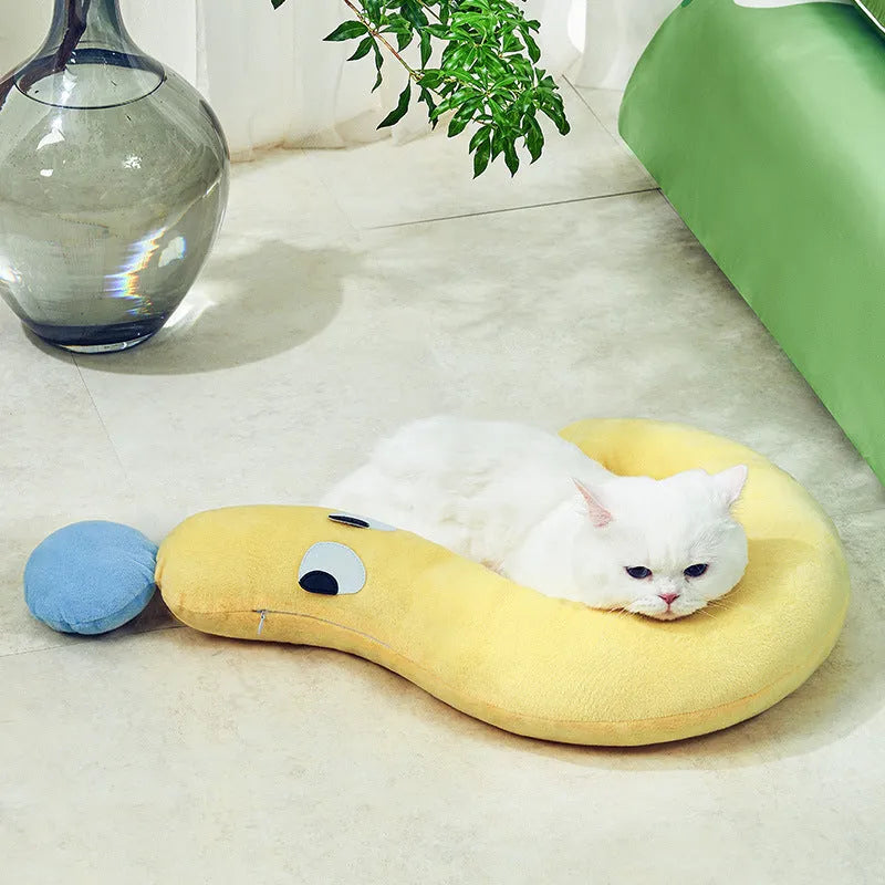 Blue and yellow pet pillow cushion measuring 62cm by 39cm for dogs and cats