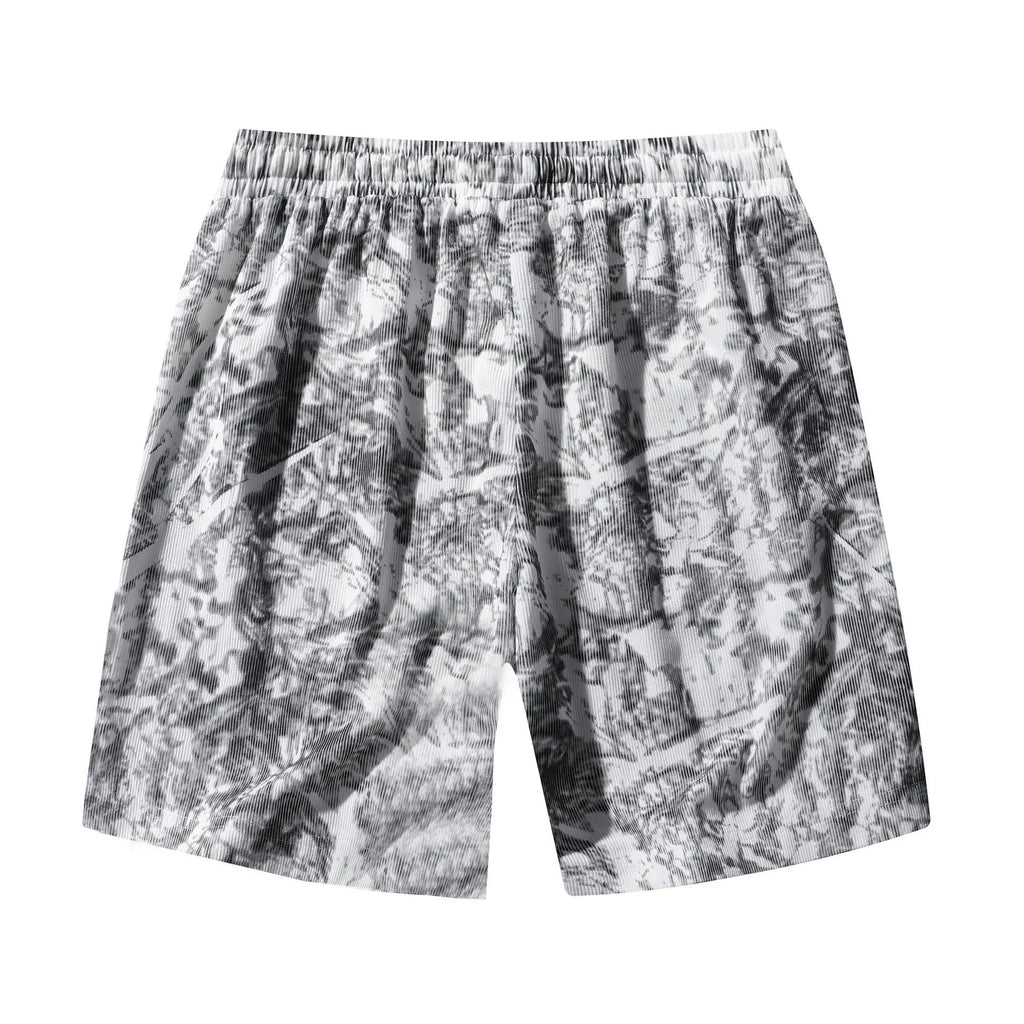 Men's corduroy camouflage pattern athletic shorts in a straight cut high-waist design.