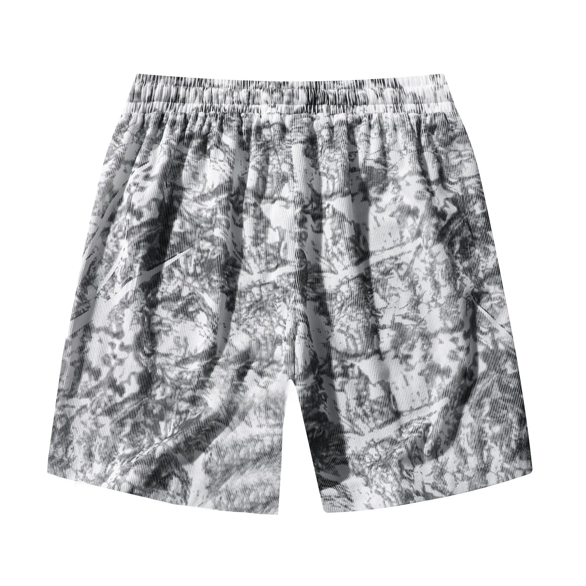 Men's corduroy camouflage pattern athletic shorts in a straight cut high-waist design.